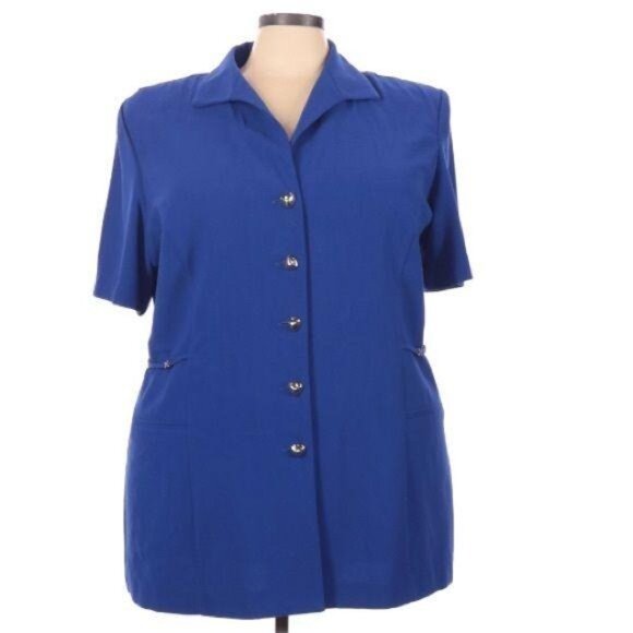 Danny & Nicole Jacket Size 24W  Classic Button Down Short Sleeve Faux Pockets - Picture 1 of 3
